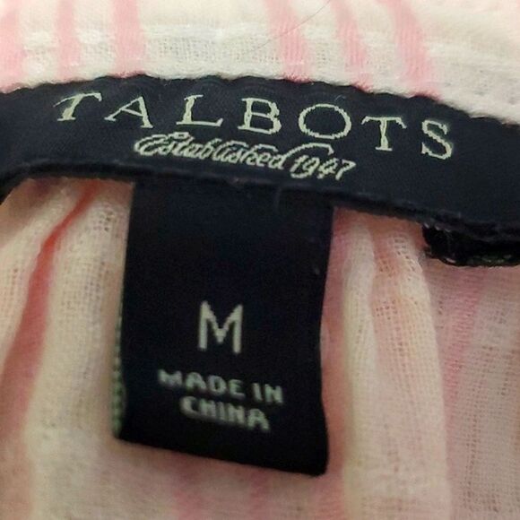Talbots Boho Beachy Pink Stripes Split Neck 3/4 Balloon Sleeves Flowy Top - Picture 9 of 9